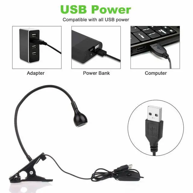 Alt view image 4 of 7 - USB Reading Night Light Flexible LED Book Lamp Laptop Computer Clip-on Bed Desk