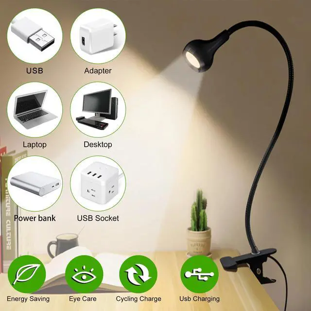 Main image of USB Reading Night Light Flexible LED Book Lamp Laptop Computer Clip-on Bed Desk