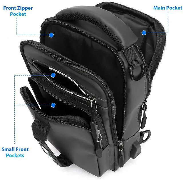 Alt view image 5 of 7 - Anti-theft Men's Sling Crossbody Bag Chest Shoulder Messenger Backpack USB Port