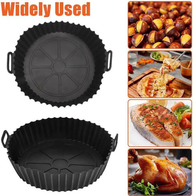 Alt view image 4 of 7 - 2 Pcs Air Fryer Silicone Pot Basket Liners Non-Stick Safe Oven Baking Tray Mat