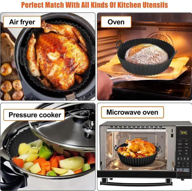 Alt view image 5 of 7 - 2 Pcs Air Fryer Silicone Pot Basket Liners Non-Stick Safe Oven Baking Tray Mat