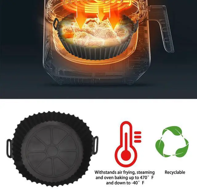 Alt view image 6 of 7 - 2 Pcs Air Fryer Silicone Pot Basket Liners Non-Stick Safe Oven Baking Tray Mat