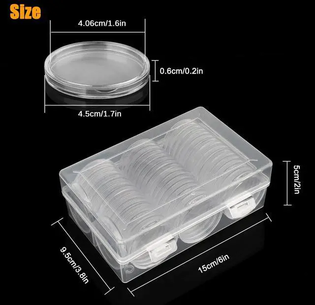 Alt view image 6 of 7 - 50X Coin Holder Capsules Case 40.6mm Clear for 1 Oz Silver Dollar w/ Storage Box