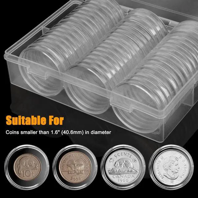 Alt view image 7 of 7 - 50X Coin Holder Capsules Case 40.6mm Clear for 1 Oz Silver Dollar w/ Storage Box