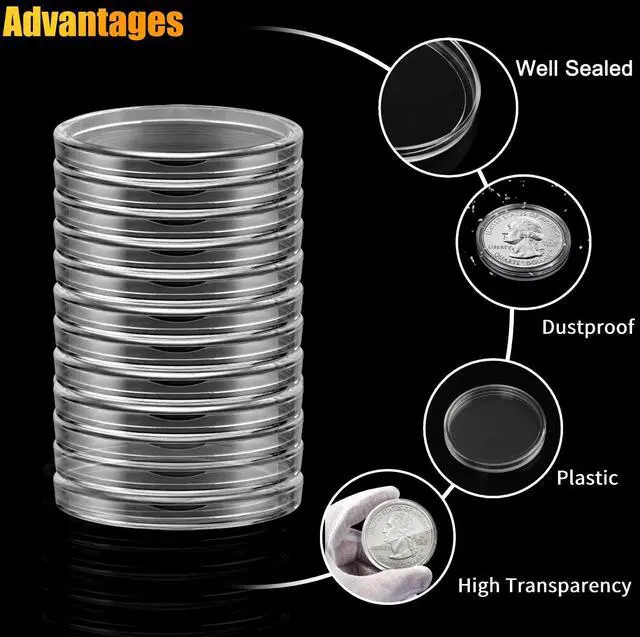 Alt view image 2 of 7 - 50X Coin Holder Capsules Case 40.6mm Clear for 1 Oz Silver Dollar w/ Storage Box