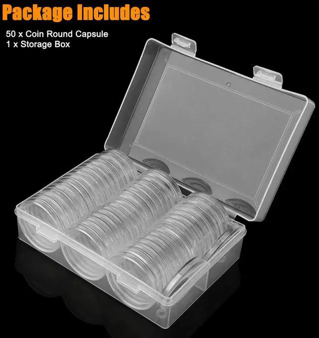 Alt view image 4 of 7 - 50X Coin Holder Capsules Case 40.6mm Clear for 1 Oz Silver Dollar w/ Storage Box