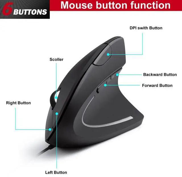 Alt view image 2 of 6 - Ergonomic Optical Vertical Mouse Mice USB Wired LED Mice 2400 DPI For Laptop PC