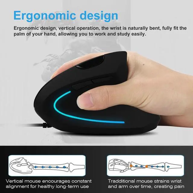 Alt view image 4 of 6 - Ergonomic Optical Vertical Mouse Mice USB Wired LED Mice 2400 DPI For Laptop PC