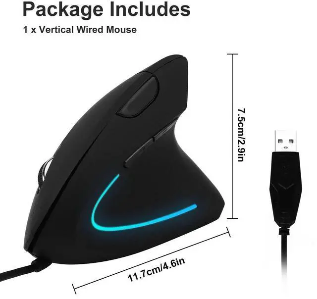 Alt view image 6 of 6 - Ergonomic Optical Vertical Mouse Mice USB Wired LED Mice 2400 DPI For Laptop PC