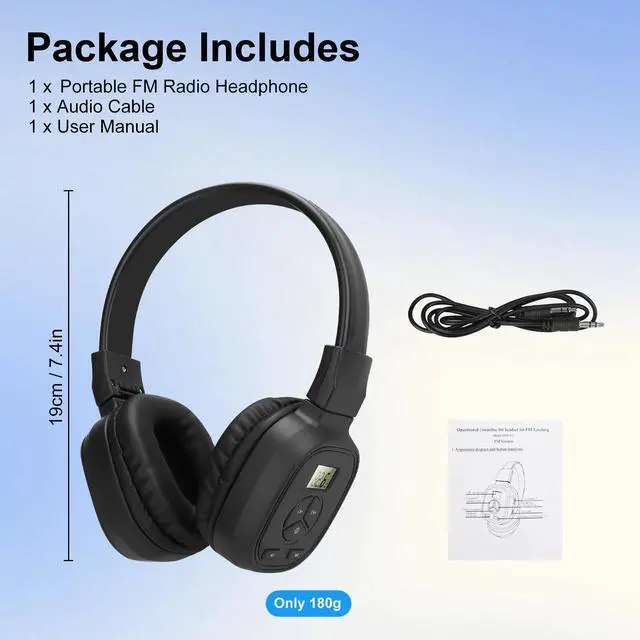 Alt view image 7 of 7 - Portable FM Radio Wireless Headphones Headset Stereo Foldable Receivers Over-Ear