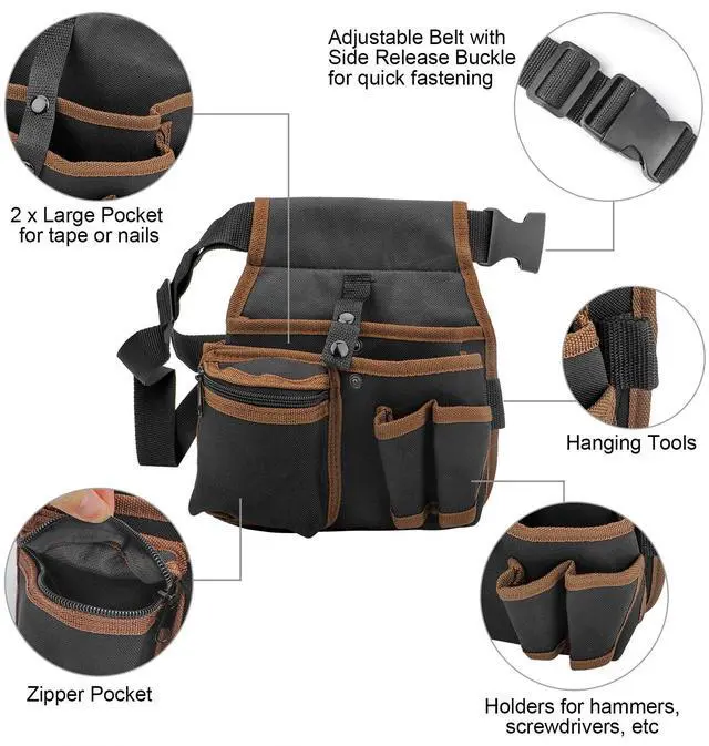 Alt view image 3 of 7 - Electrician Waist Pocket Belt Tool Pouch Bag, Hardware Toolkit Work Organizer