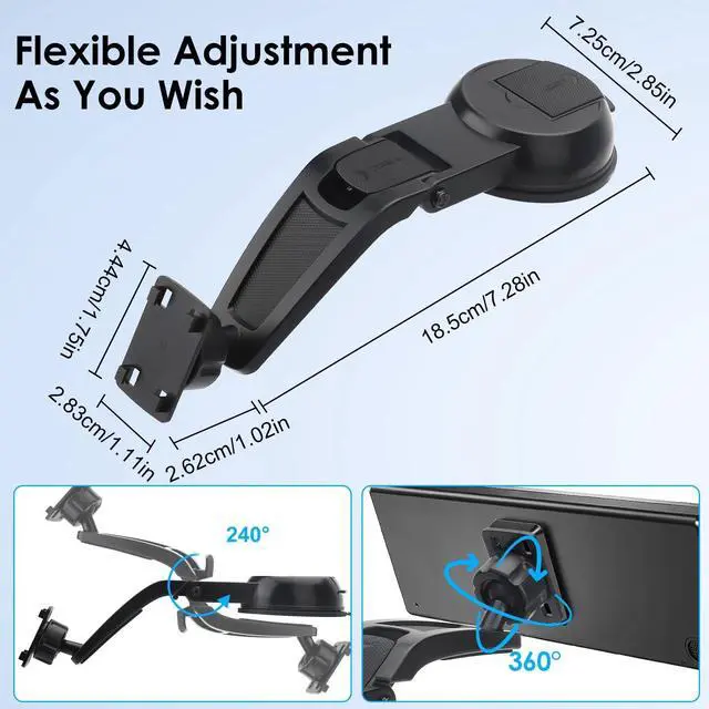 Alt view image 4 of 7 - CarPlay Screen Mount 360° Rotation Suction Cup Holder for 7-10.26" Car Monitors