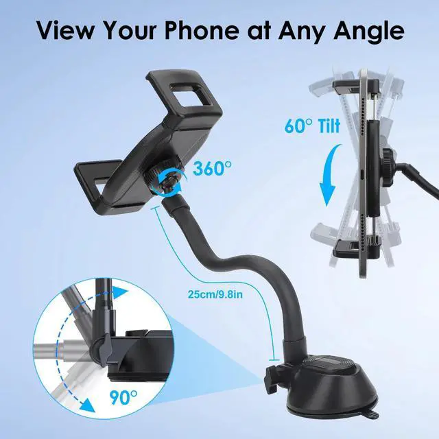 Alt view image 4 of 7 - 360°Car Tablet Phone Holder for 4.7-12.9" iPad iPhone Windshield Dashboard Mount