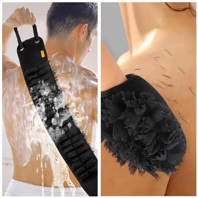 Alt view image 5 of 6 - Exfoliating Back Scrubber for Shower, Double-Sided Body Scrub Washcloth w/Handle