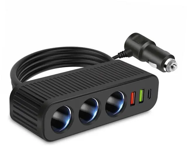 Main image of 3-Way Car Cigarette Lighter Socket Splitter, 6 in 1 Power Adapter, Quick Charge