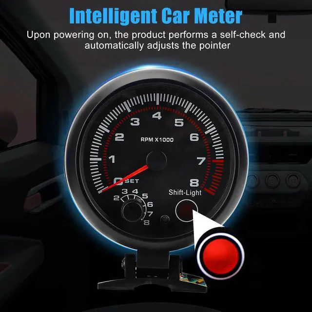 Alt view image 6 of 7 - 3.75" Universal Car Tachometer Gauge Meter with LED Shift Light 0-8000 RPM 12V