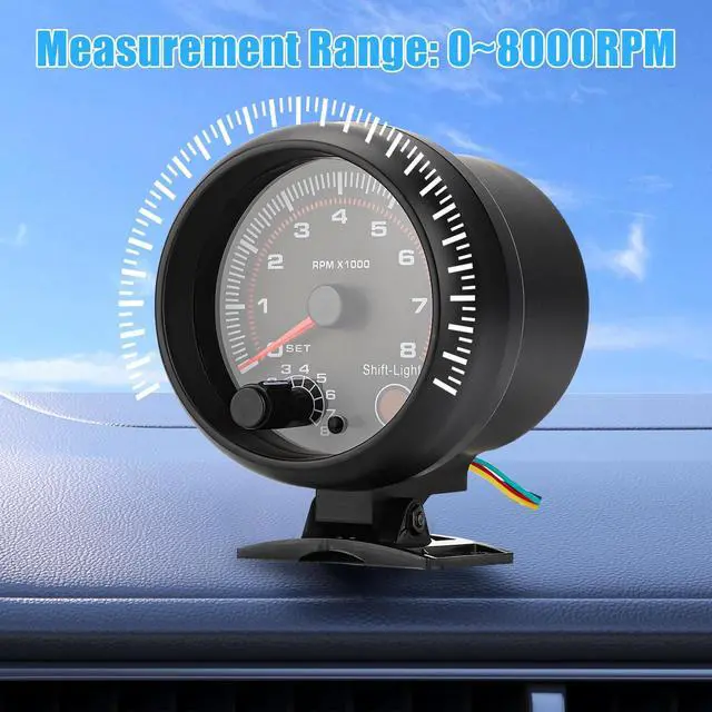 Alt view image 5 of 7 - 3.75" Universal Car Tachometer Gauge Meter with LED Shift Light 0-8000 RPM 12V