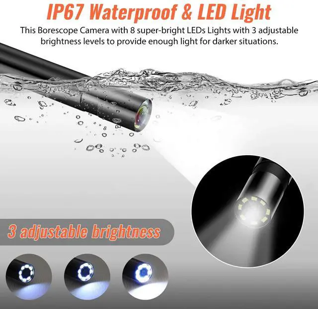 Alt view image 3 of 7 - 4.3" HD LED Industrial Endoscope Borescope 1080P 8mm Inspection SnakeCamera IP67