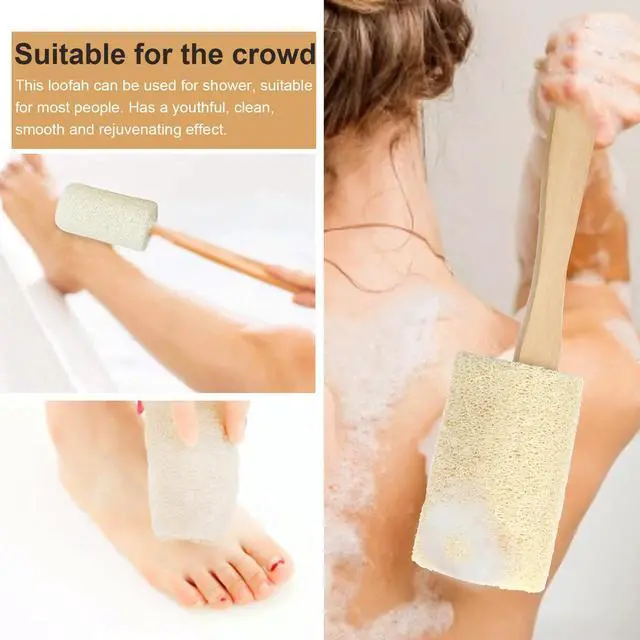 Alt view image 2 of 7 - Wood Loofah Back Scrubber Brush Bath Shower Body Exfoliating Long Handle Massage