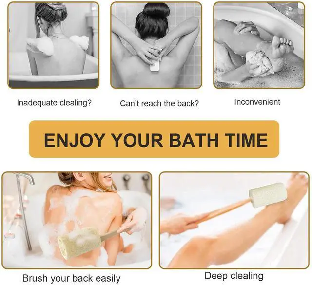 Alt view image 6 of 7 - Wood Loofah Back Scrubber Brush Bath Shower Body Exfoliating Long Handle Massage