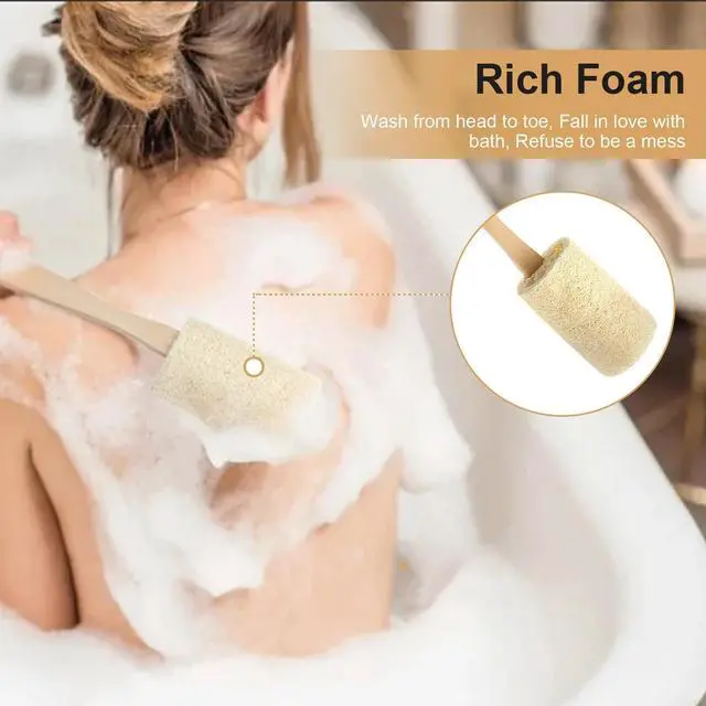Alt view image 5 of 7 - Wood Loofah Back Scrubber Brush Bath Shower Body Exfoliating Long Handle Massage