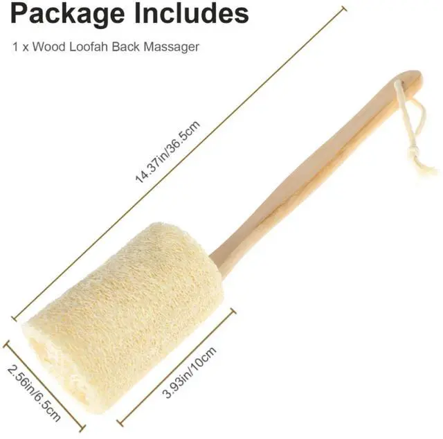 Alt view image 7 of 7 - Wood Loofah Back Scrubber Brush Bath Shower Body Exfoliating Long Handle Massage