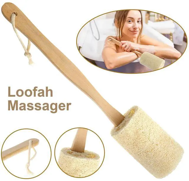 Main image of Wood Loofah Back Scrubber Brush Bath Shower Body Exfoliating Long Handle Massage