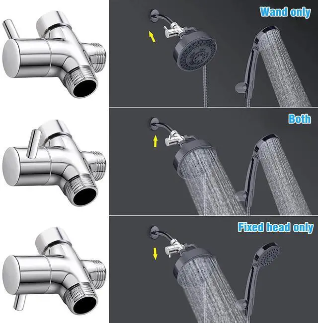 Alt view image 2 of 7 - 1/2" 3-Way T-adapter Shower Head Diverter Valve Water Splitter Switch Tap Faucet