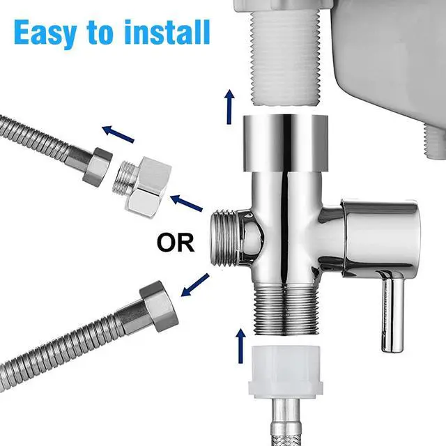 Alt view image 6 of 7 - 1/2" 3-Way T-adapter Shower Head Diverter Valve Water Splitter Switch Tap Faucet