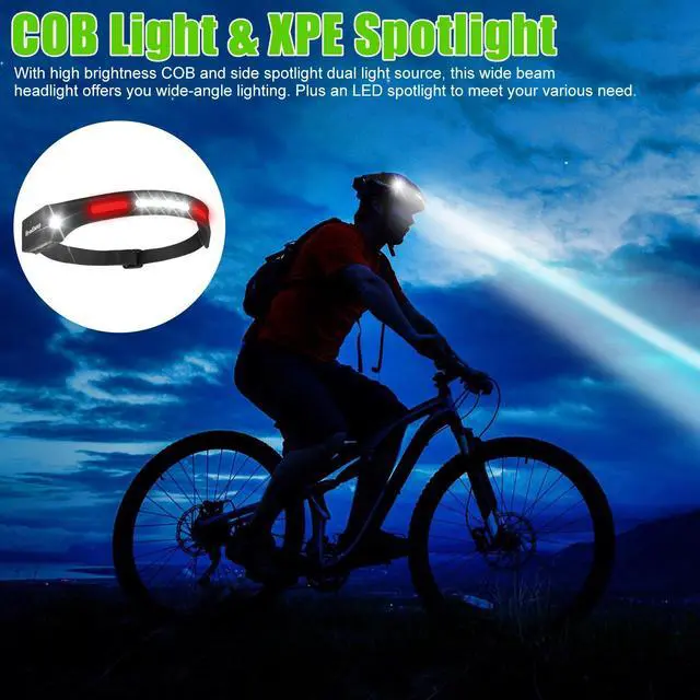 Alt view image 2 of 7 - COB LED Headlamp USB Rechargeable Headlight Torch Work Light Bar Head Band Lamp