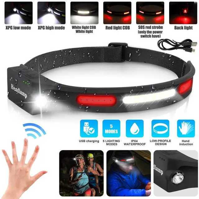 Main image of COB LED Headlamp USB Rechargeable Headlight Torch Work Light Bar Head Band Lamp