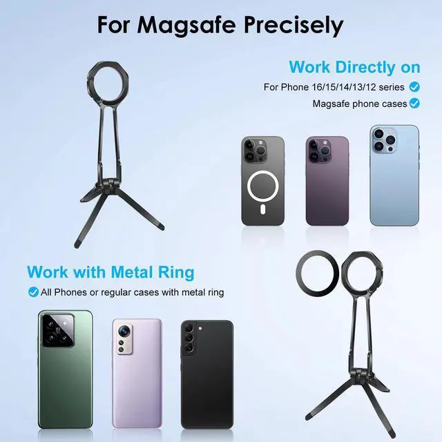 Alt view image 4 of 7 - Magnetic Phone Tripod Stand Aluminum Foldable Phone Mount for iPhone MagSafe