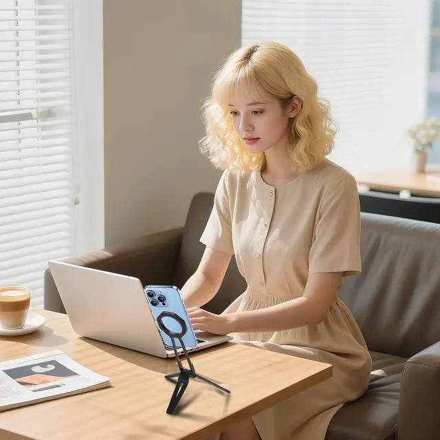 Alt view image 3 of 7 - Magnetic Phone Tripod Stand Aluminum Foldable Phone Mount for iPhone MagSafe