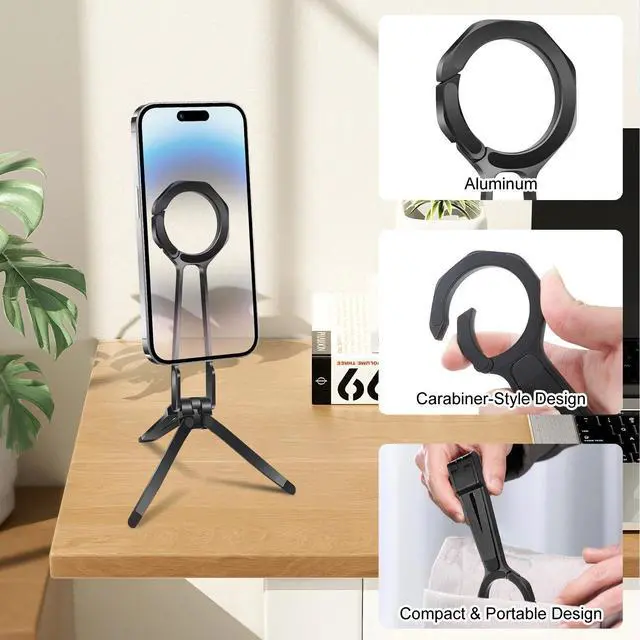 Alt view image 2 of 7 - Magnetic Phone Tripod Stand Aluminum Foldable Phone Mount for iPhone MagSafe