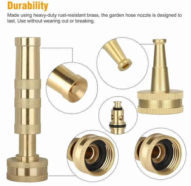 Alt view image 2 of 7 - Solid Brass Garden Nozzles Heavy Duty Adjustable Twist Water Hose High Pressure