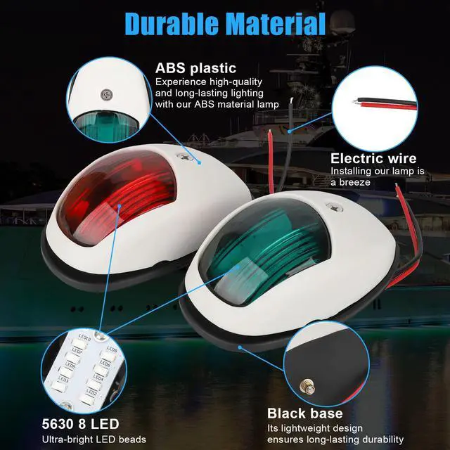 Alt view image 5 of 7 - Pair Red & Green 8 LED Navigation Lights Marine Bow Light Lamp for Boat Pontoon