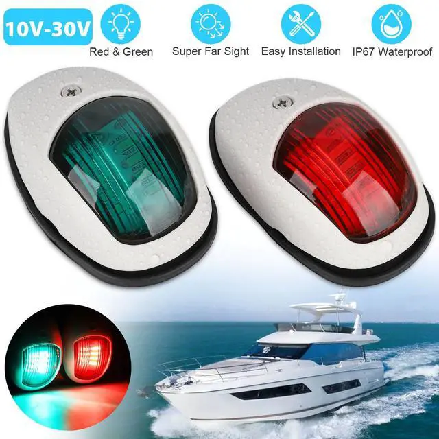 Main image of Pair Red & Green 8 LED Navigation Lights Marine Bow Light Lamp for Boat Pontoon