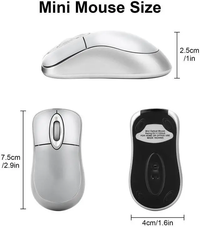 Alt view image 7 of 7 - USB Mini Mouse with Retractable Cord 3-Button Optical Mouse for Laptop/Desktop