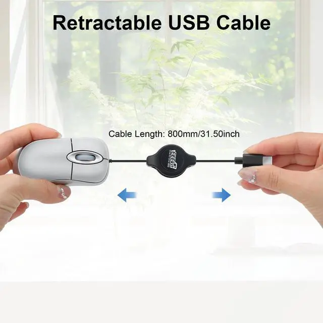 Alt view image 4 of 7 - USB Mini Mouse with Retractable Cord 3-Button Optical Mouse for Laptop/Desktop