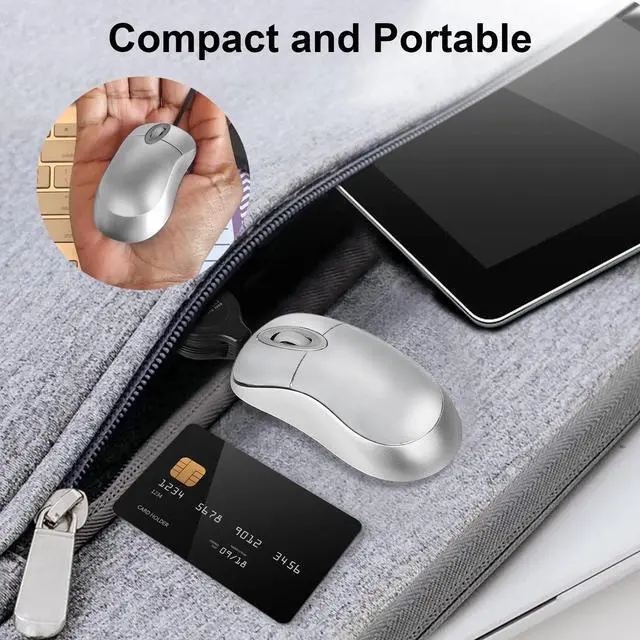 Alt view image 5 of 7 - USB Mini Mouse with Retractable Cord 3-Button Optical Mouse for Laptop/Desktop