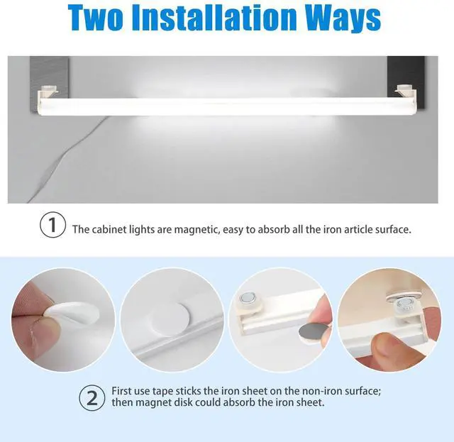 Alt view image 5 of 7 - 2pcs 20LED Under Cabinet Closet Lights USB Kitchen Shelf Magnetic Strip Bar Lamp