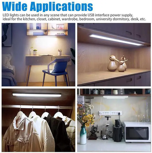 Alt view image 6 of 7 - 2pcs 20LED Under Cabinet Closet Lights USB Kitchen Shelf Magnetic Strip Bar Lamp