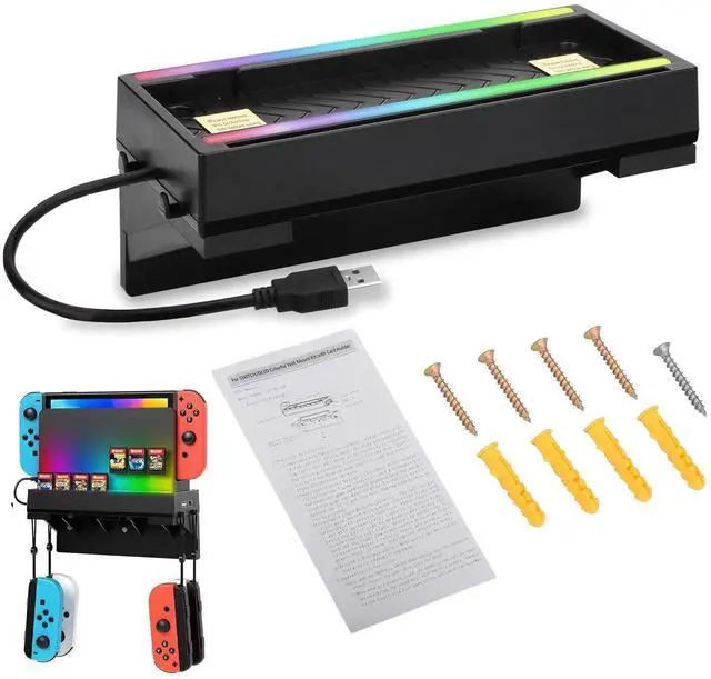 Main image of Wall Mount for Nintendo Switch/OLED w/ USB Port Game Card Holder Joy Con Hanger