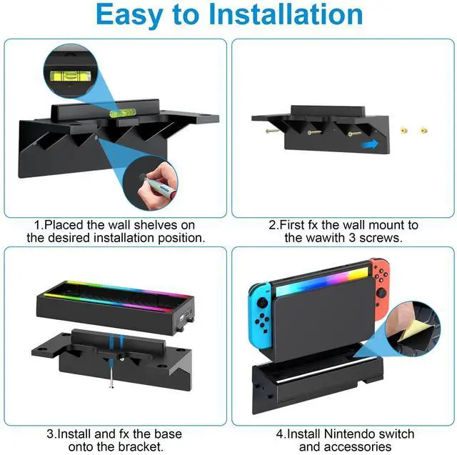 Alt view image 7 of 7 - Wall Mount for Nintendo Switch/OLED w/ USB Port Game Card Holder Joy Con Hanger