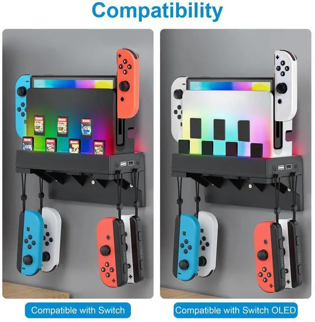 Alt view image 6 of 7 - Wall Mount for Nintendo Switch/OLED w/ USB Port Game Card Holder Joy Con Hanger