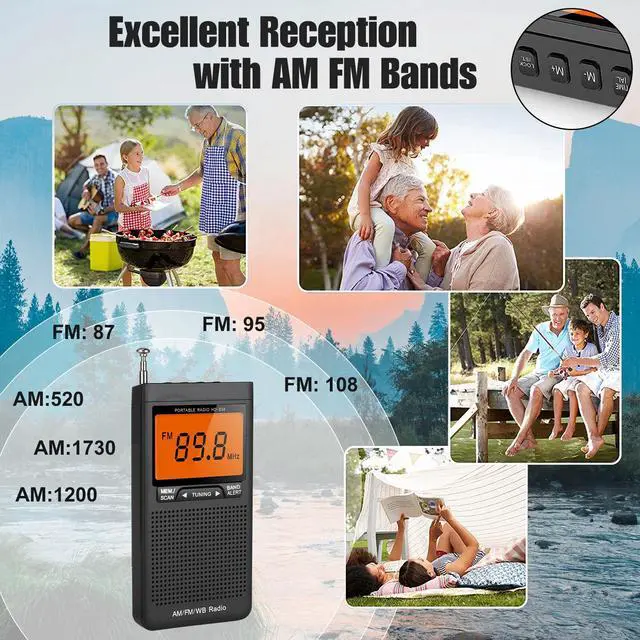 Alt view image 2 of 7 - Emergency Pocket Radio AM FM NOAA Weather Band Radio w/ Auto-Search Receiver LCD