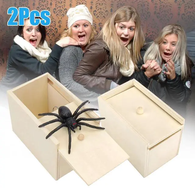 2X Wooden Prank Spider Scare Box Hidden in Case Trick Play Joke Scarebox Gag Toy