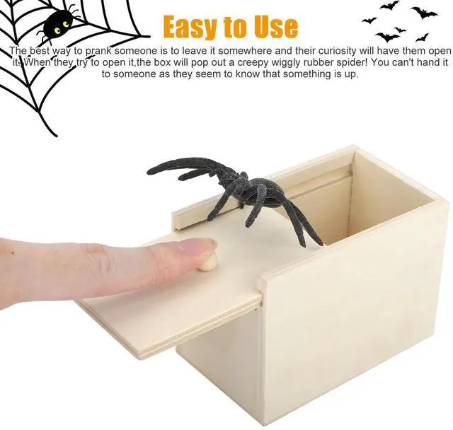 Alt view image 4 of 7 - 2X Wooden Prank Spider Scare Box Hidden in Case Trick Play Joke Scarebox Gag Toy