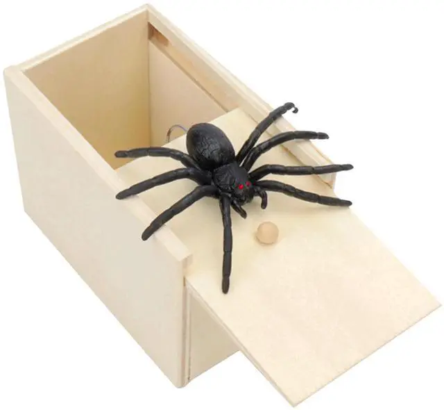 Alt view image 5 of 7 - 2X Wooden Prank Spider Scare Box Hidden in Case Trick Play Joke Scarebox Gag Toy