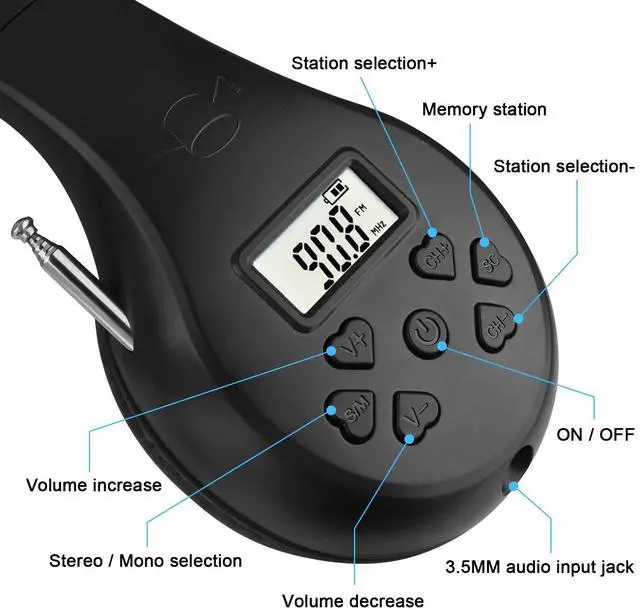 Alt view image 6 of 7 - Wireless FM Radio Headphone Foldable Over-Ear Stereo Headset Recevier Portable